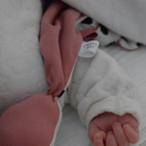 baby slaapt met knuffel