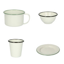 Emaille servies van Dille en Kamille
