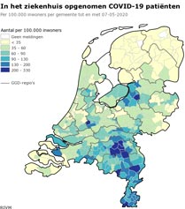 ziekenhuis COVID19 patinten per gemeente